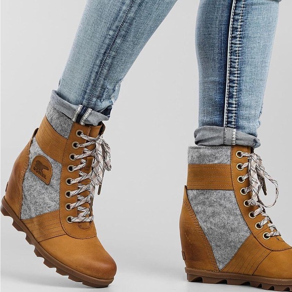 Sorel Lexie Wedge Boots Camel Brown Womens 8.5 - Picture 2 of 11